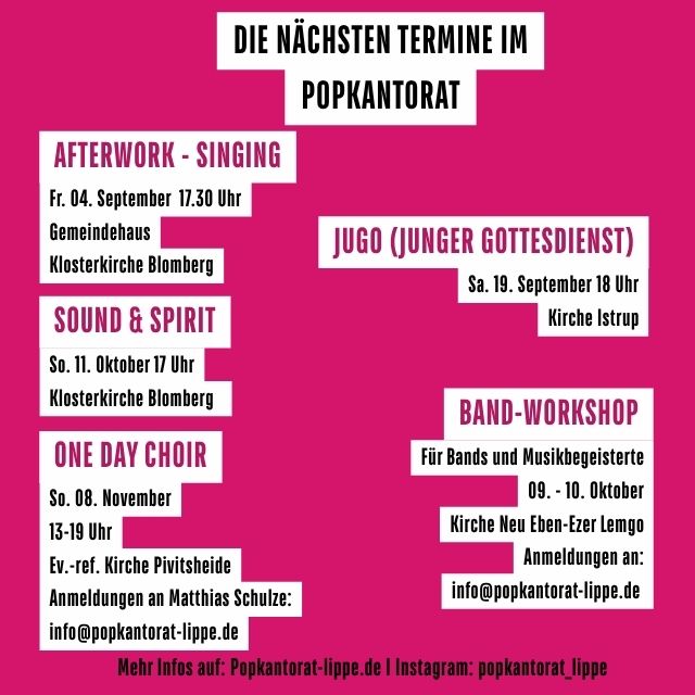Die nächsten Termine im Popkantorat